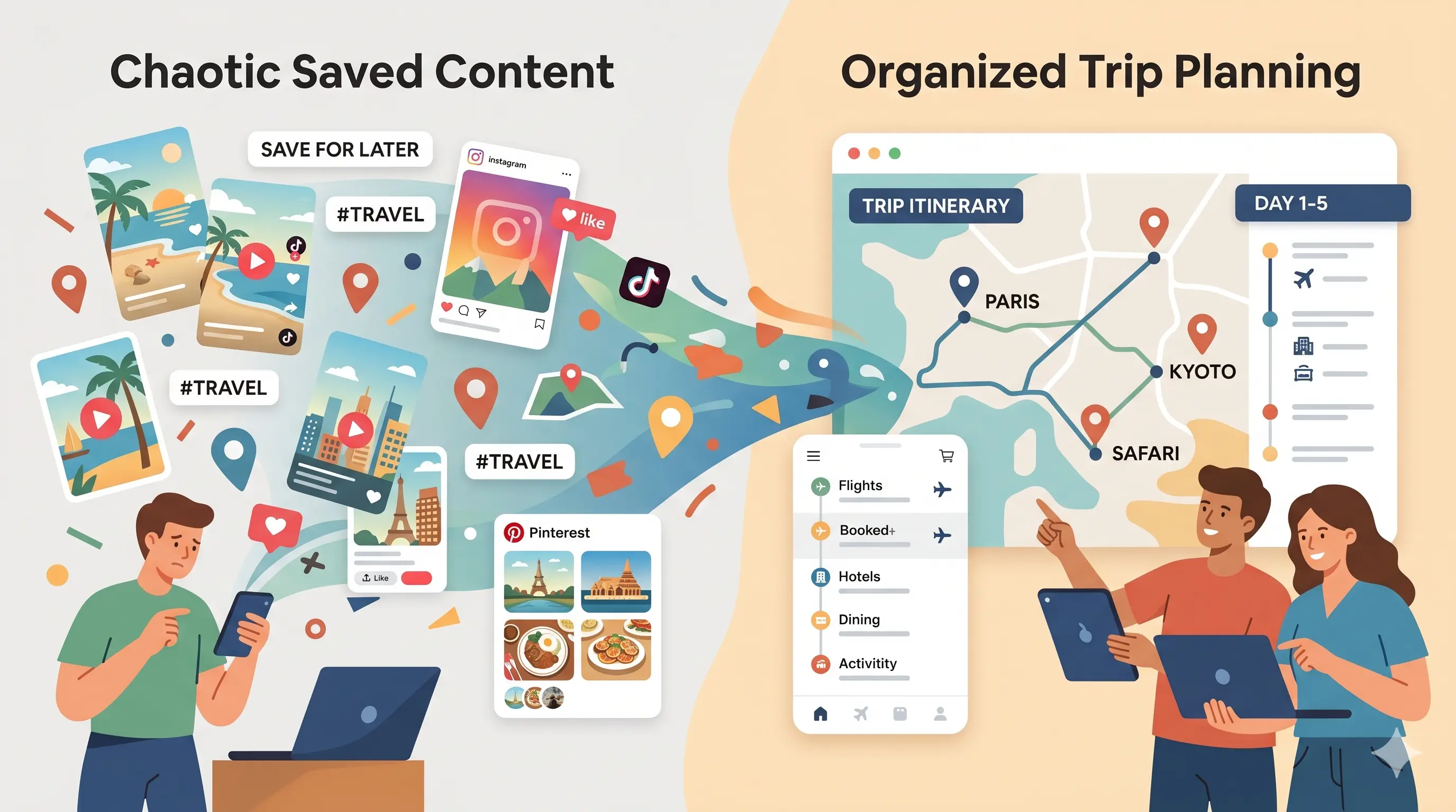 Comparison of travel apps for saving places from TikTok, Instagram, and YouTube
