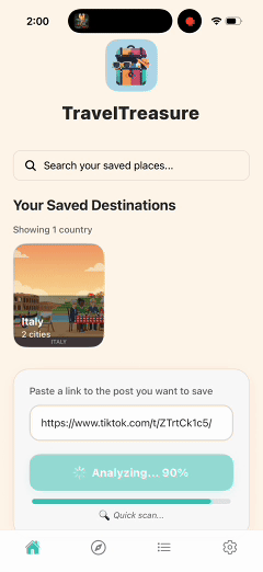 AI automatically scanning shared travel video and extracting list of restaurants, cafés, hotels and attractions with addresses